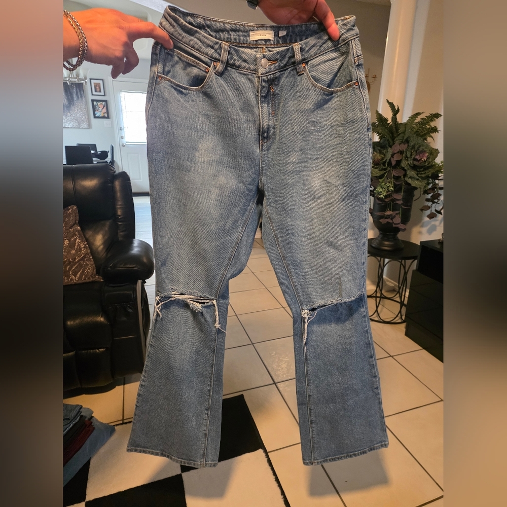 a Loves a Distressed Flare Jeans